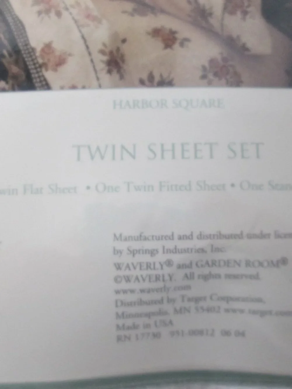 New Vintage Waverly Garden Room Twin Sheet Set HARBOR SQUARE 3 Piece - NOS
